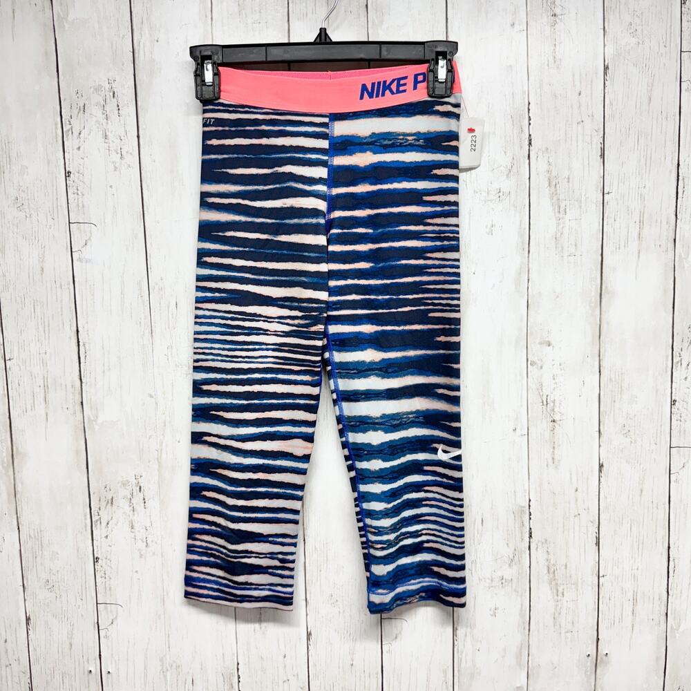 Nike Pants Women Size XS Pro Athletic Crop Leggings Navy White Multicolor Stripe